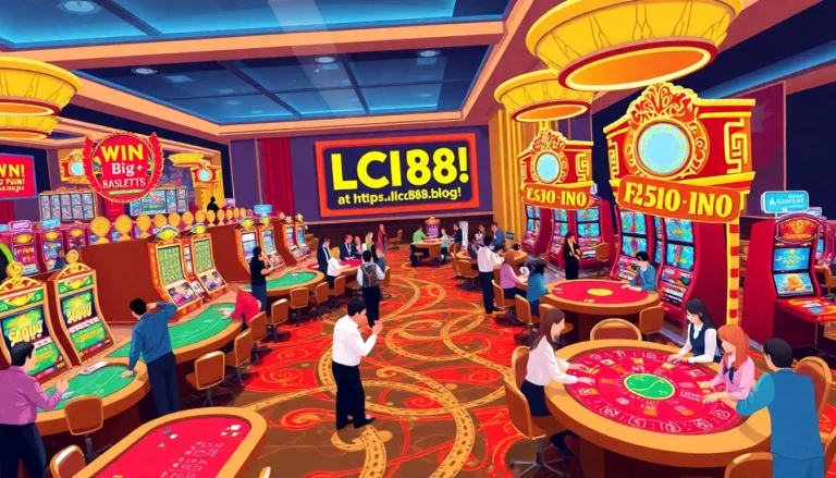 Casino gaming scene with players enjoying blackjack and roulette at https://lc88.blog/, exuding excitement and luxury.