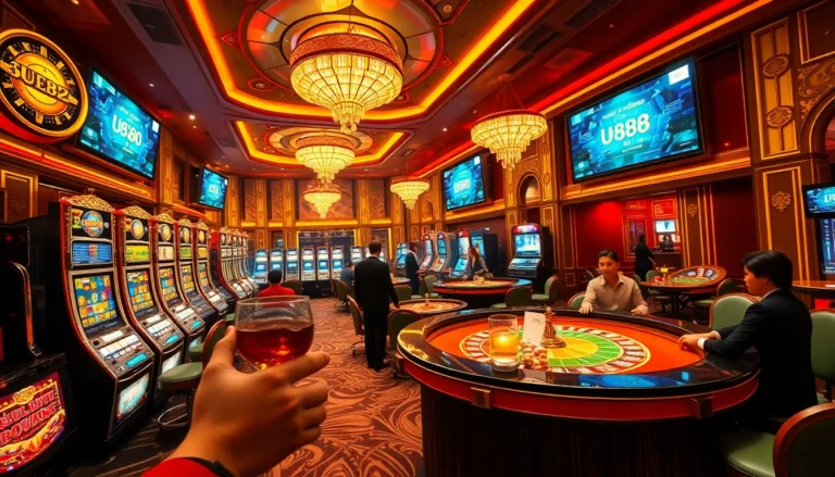 UU88 casino interior filled with vibrant slots and poker tables inviting players to engage in thrilling games.