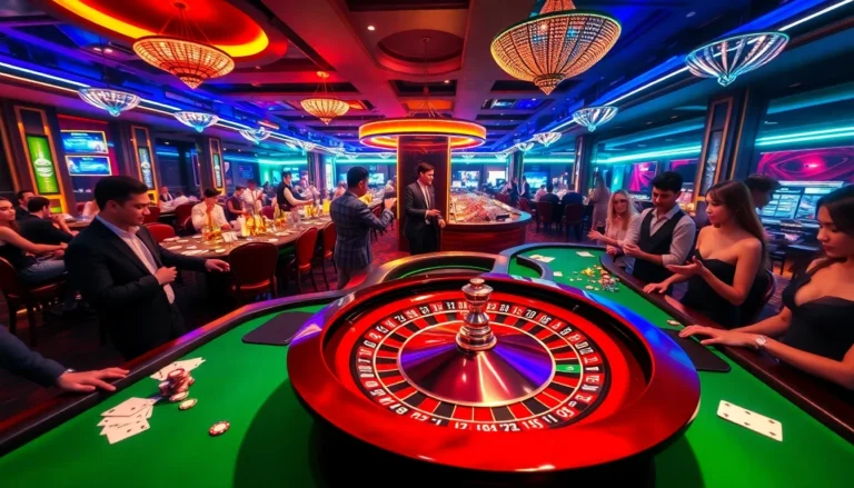 UU88 casino experience featuring enthusiastic players at a roulette table, vibrant colors enhancing excitement.