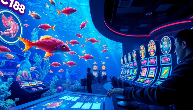 Experience the thrill of bắn cá C168 as players engage with vibrant underwater graphics and interactive gambling screens filled with animated fish.