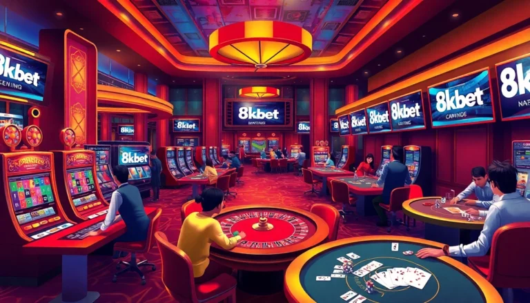 Experience the thrill of gambling at 8kbet with vibrant casino games, slot machines, and enthusiastic players.