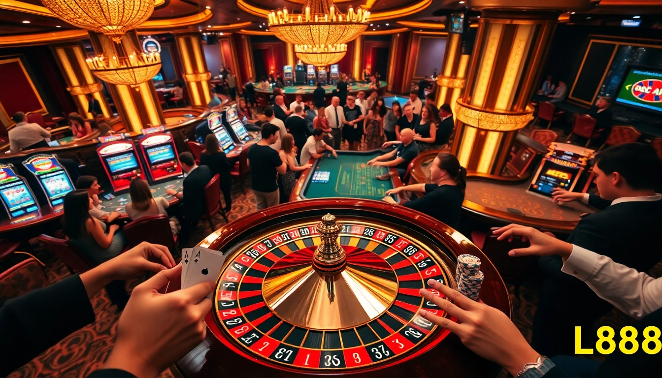 LC88 offers an exciting roulette experience with players cheering as they bet at the tables.